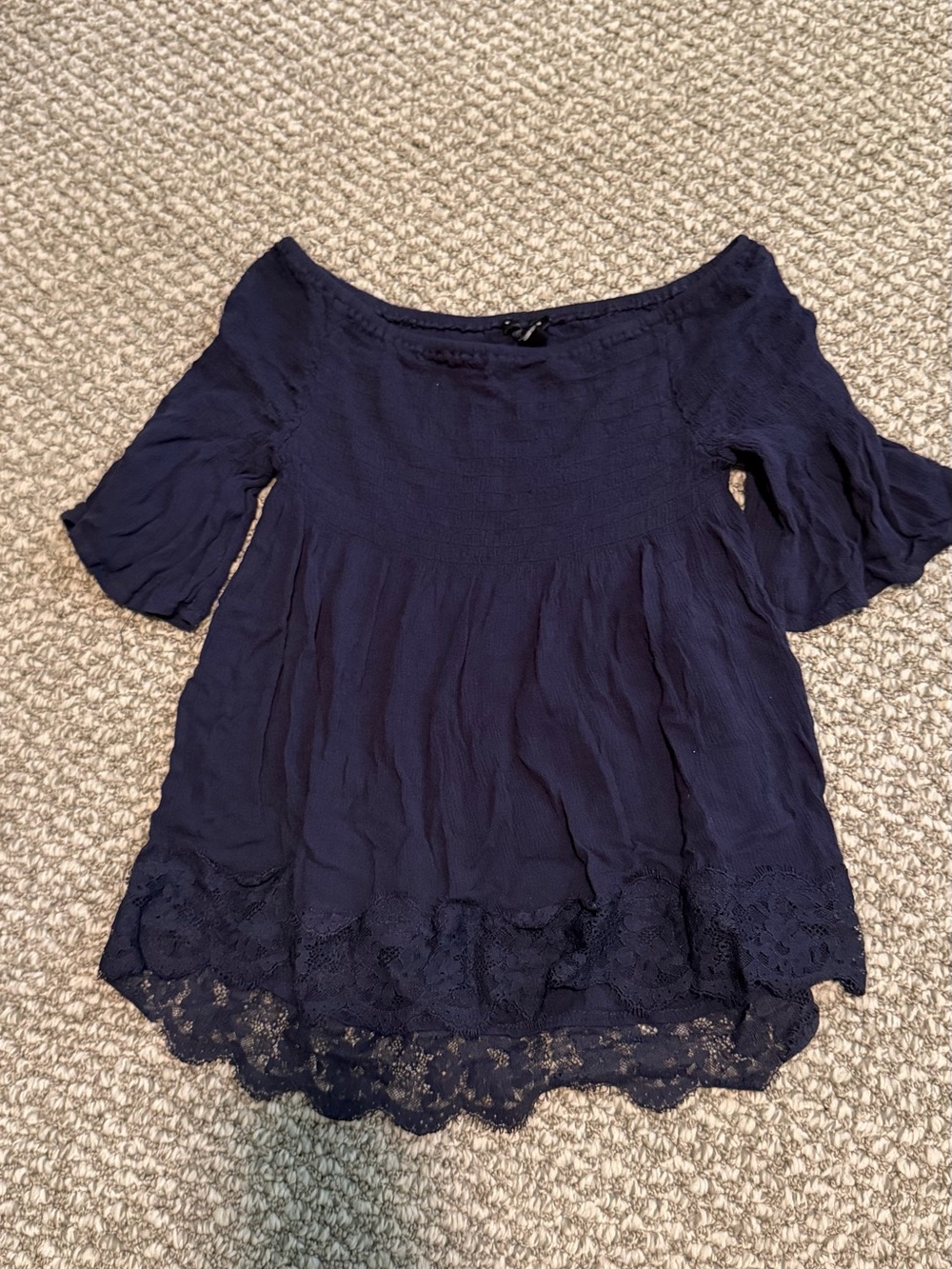 Navy Off-Shoulder Lace-Hem Women's Top medium Miss Lili